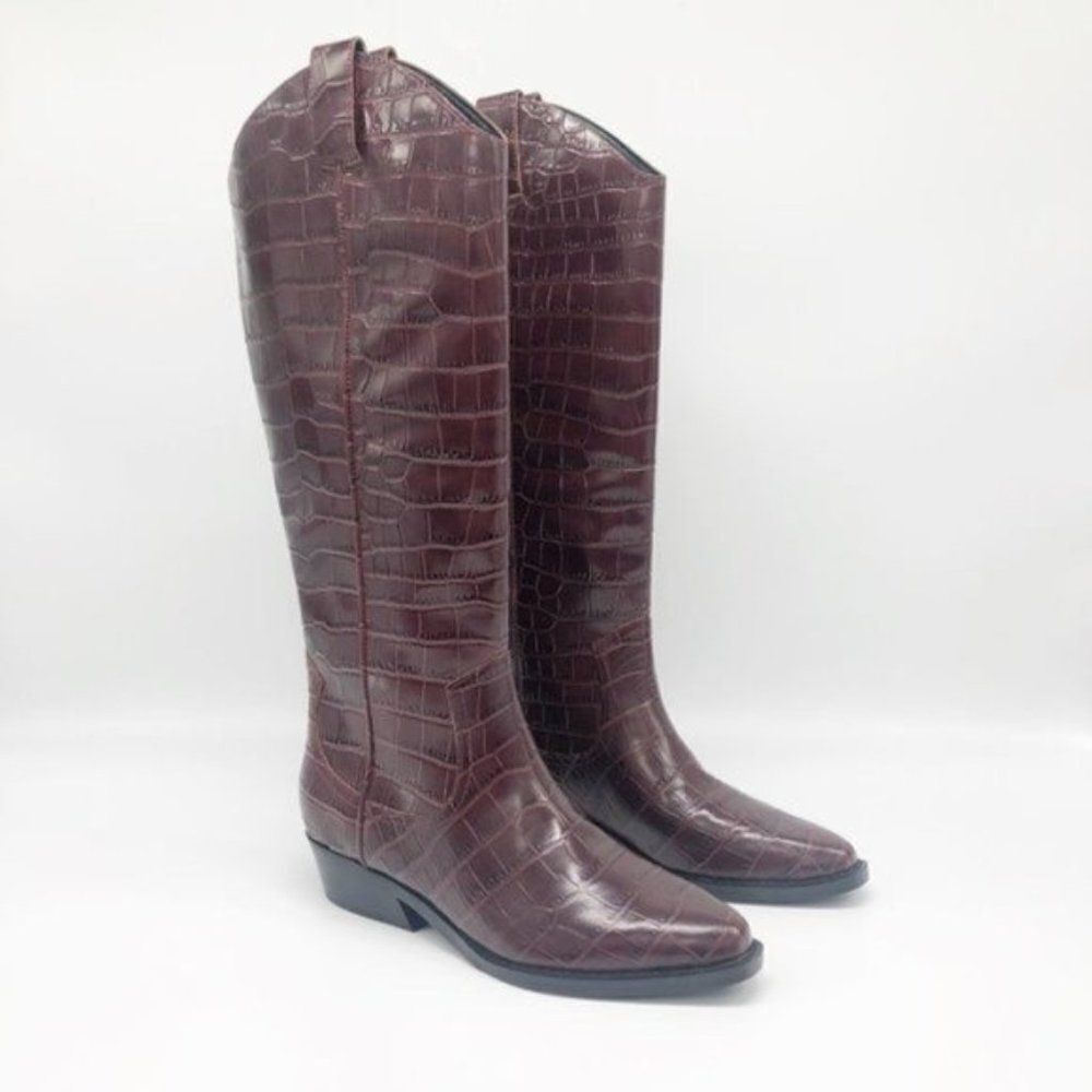 MARC FISHER Croc Embossed Leather Western Boot - Picture 2 of 10